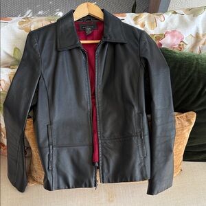 Black Leather Jacket with Red Lining